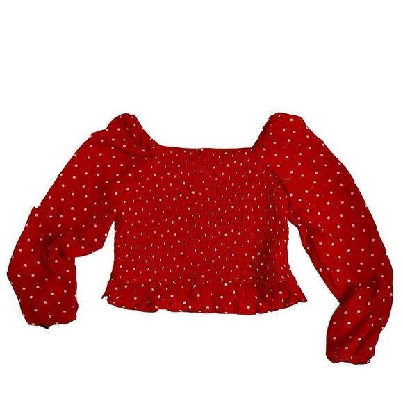 Girls' Long Sleeve Smocked Chiffon Top - Art Class™ Red Dot Size L New - Picture 3 of 6